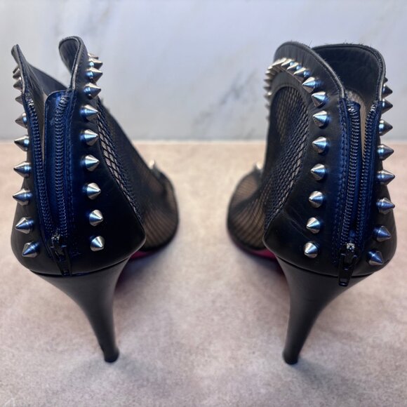 Christian Louboutin Bourriche Mesh Lace and Leather Spiked Bootie. - Picture 14 of 15